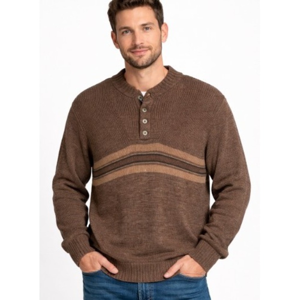 Eddie Bauer Mens Brown Striped Knit 1/4 Button‎ Pullover Sweater XL Cotton